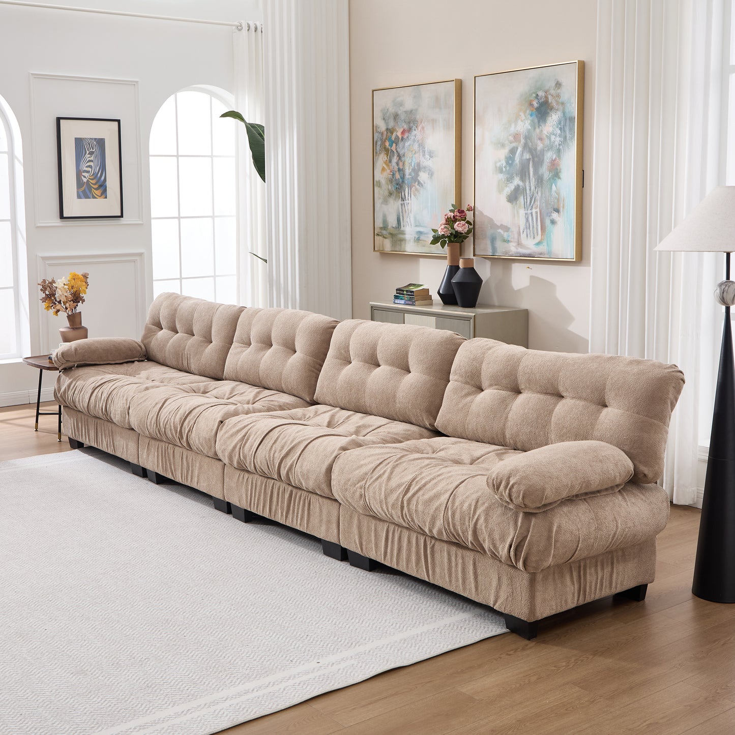 Modular Sectional Sofa - Light Brown Cloud Couch with 6 Pillows