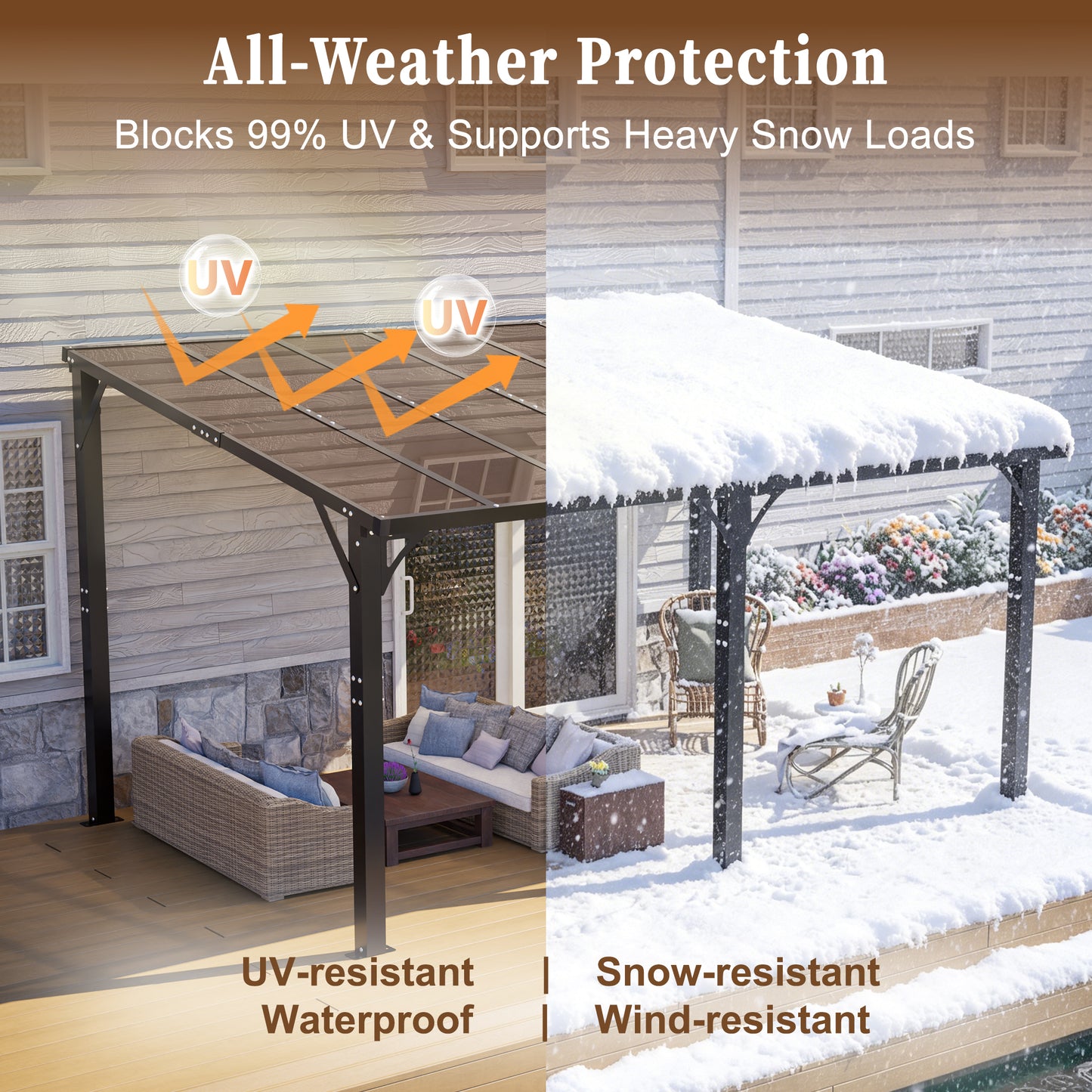 14x10 FT Hardtop Gazebo with Polycarbonate Roof - Brown