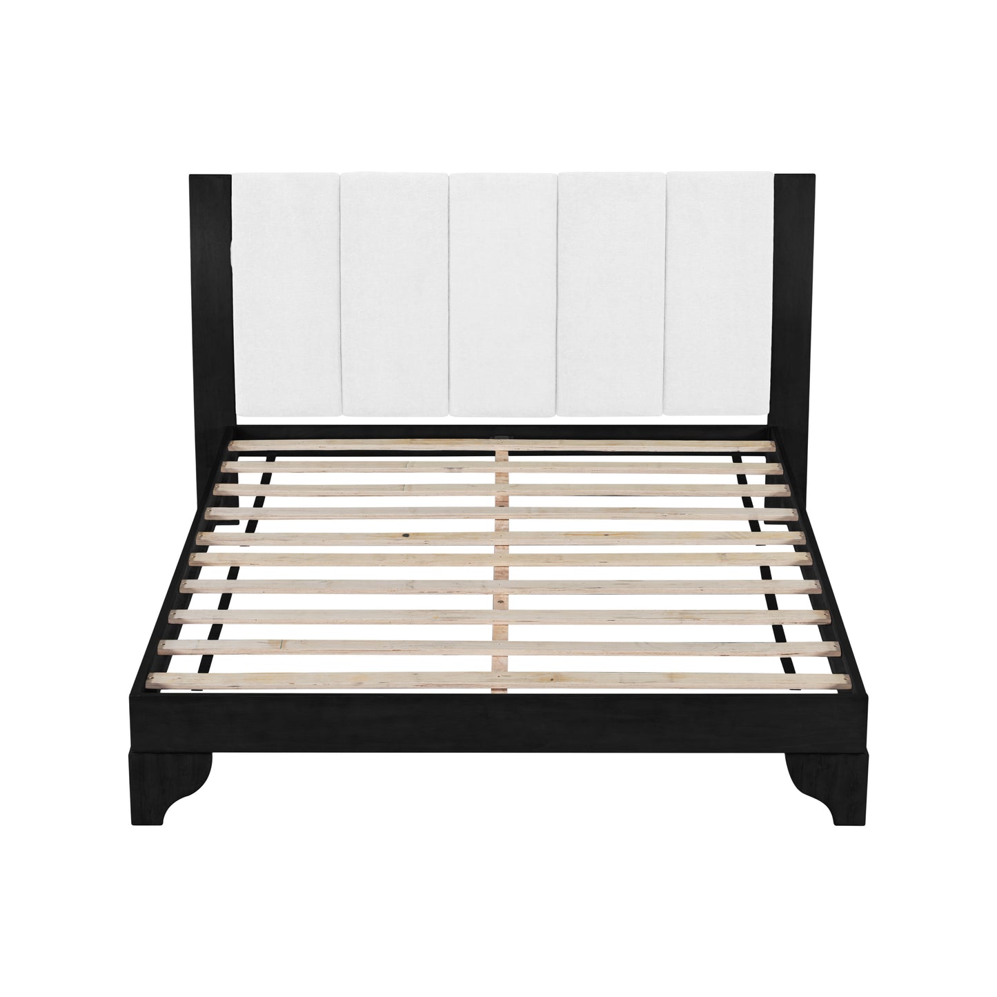 Queen Size Bed Frame - Black & White Pine, Modern Design, No Box Spring