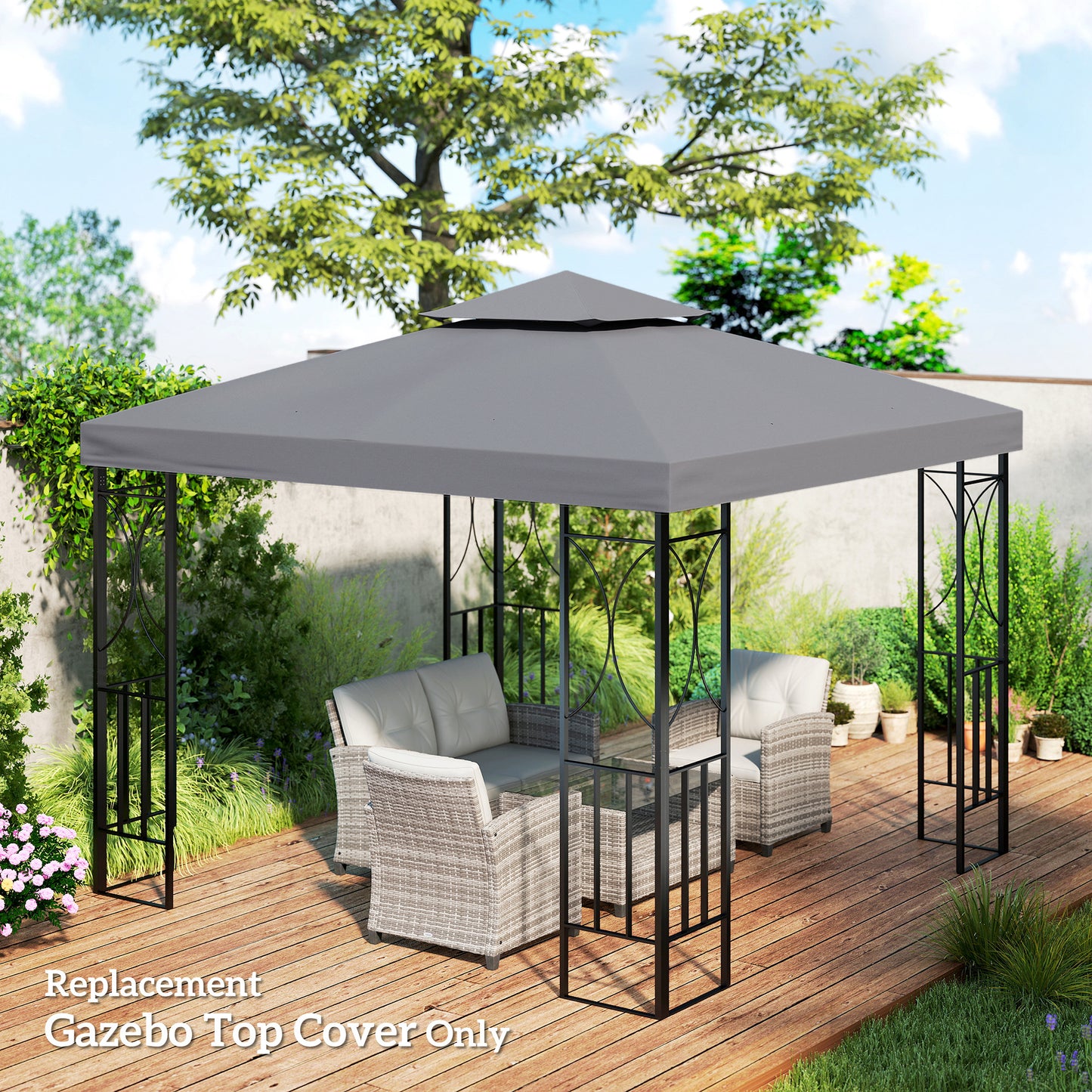 Replacement Canopy for 9.8' x 9.8' Gazebo - Charcoal 2-Tier