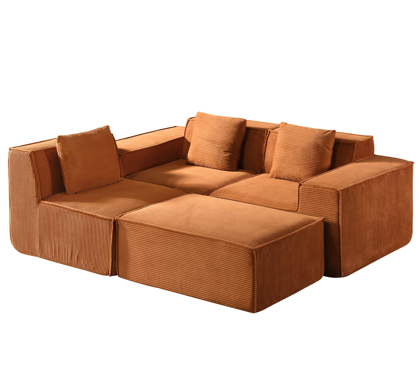CozyForm Convertible Corduroy Sectional Couch With Ottoman & Pillows,