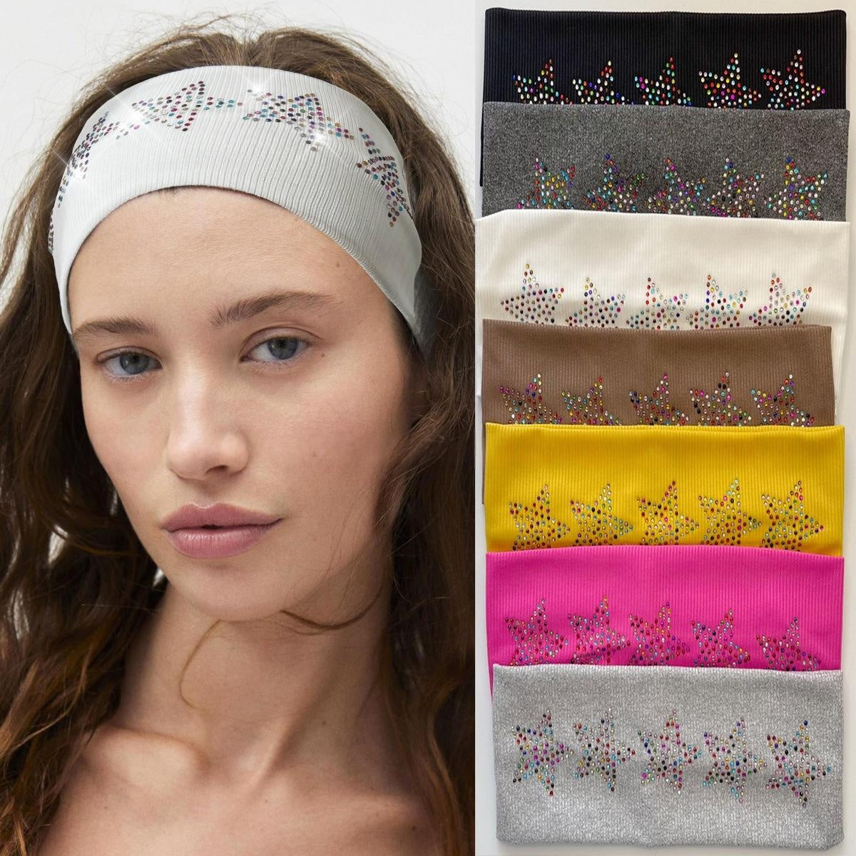 Five-Pointed Star Plaid Headband with Rhinestones
