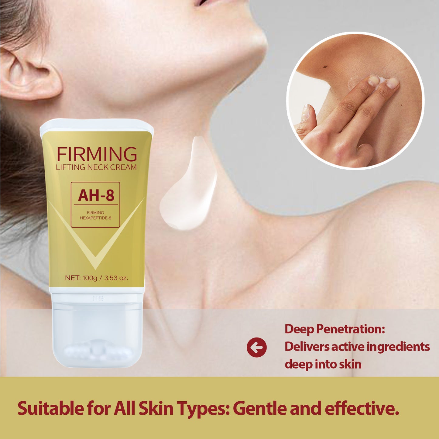 Neck Firming Cream with Roller Massager - Lifts & Tightens Skin - 120g
