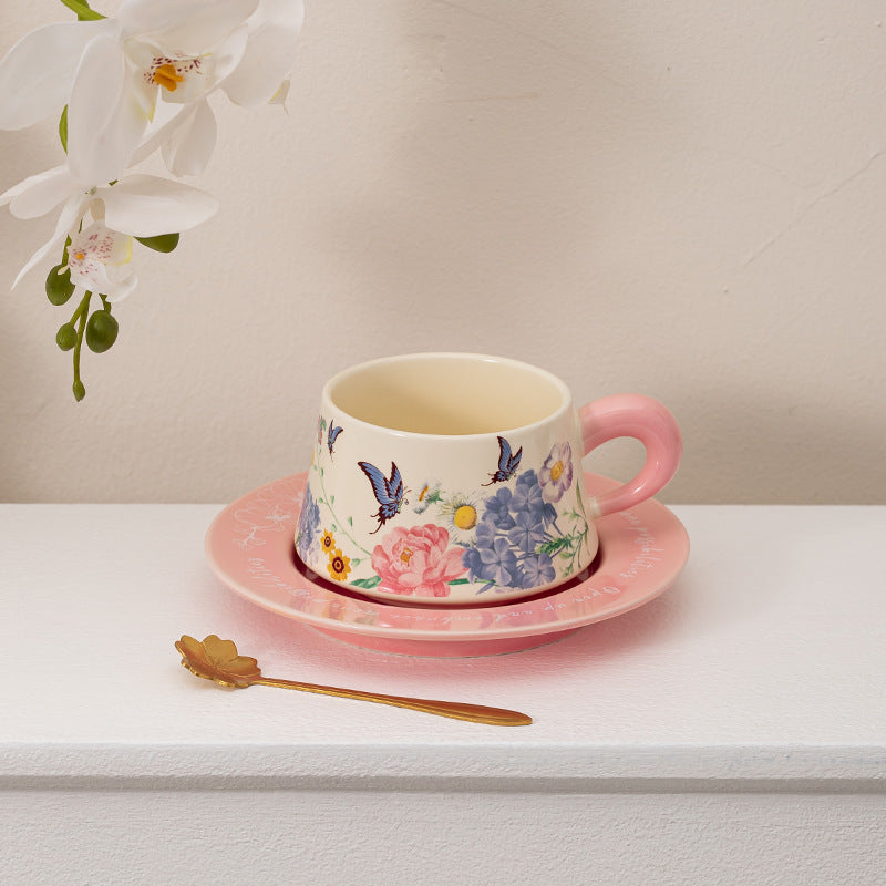 Ceramic Butterfly Coffee Cup and Saucer Gift Set - Vintage Kitchen Drinkware