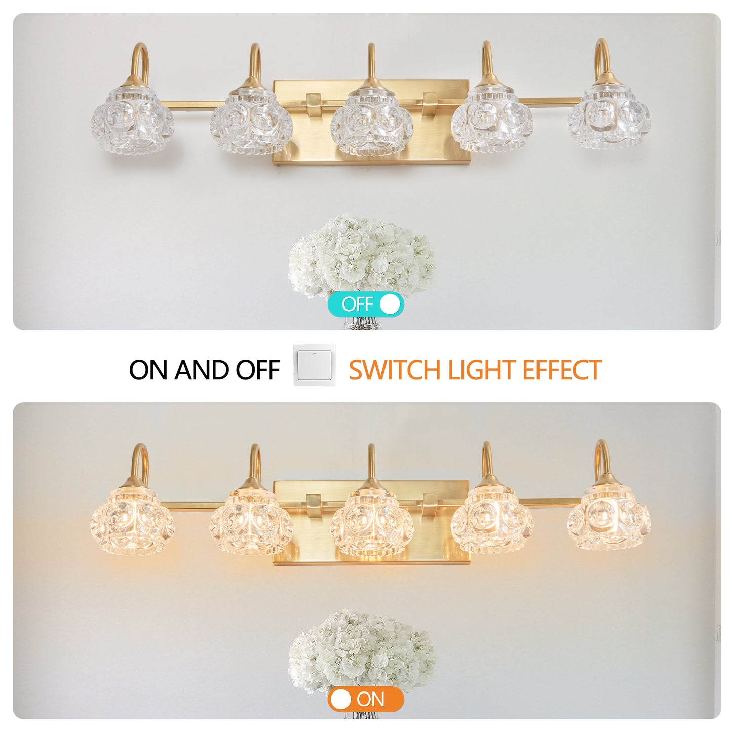 Modern 5-Light Gold Crystal Bathroom Vanity Light Fixture