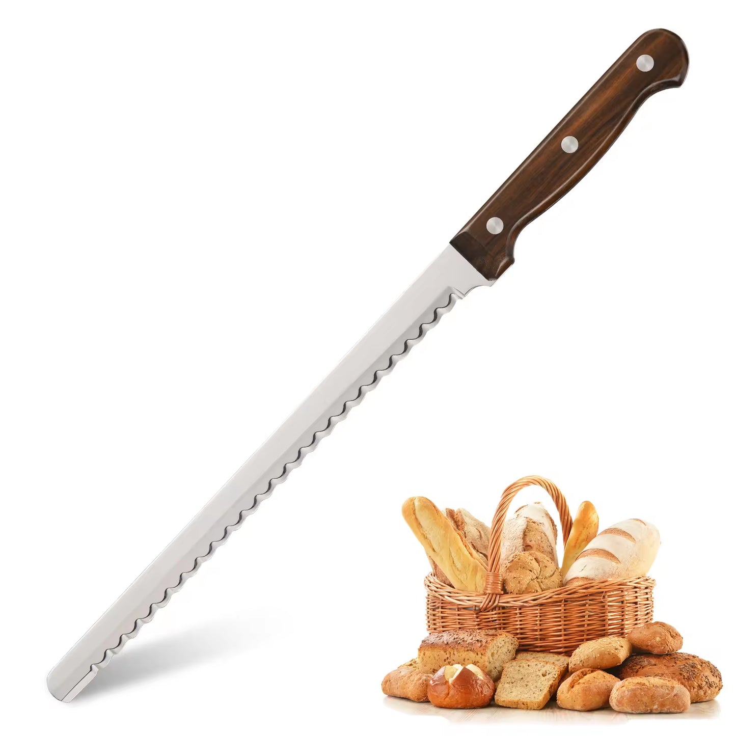 10-Inch Carbon Steel Bread Knife with Wooden Handle