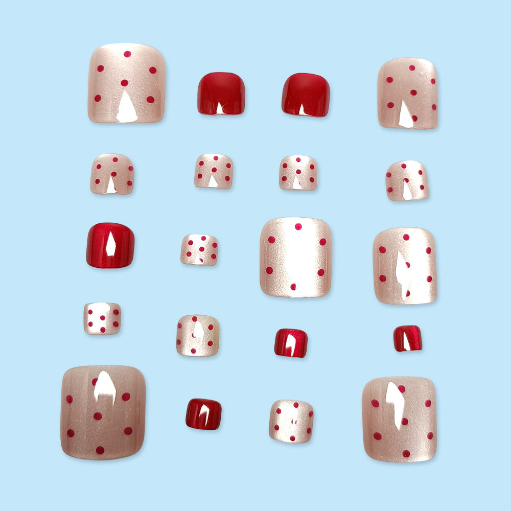 24-Piece Short Rectangular Cat-Eye Nail Stickers with Jelly Glue & Nail File - Red Dot Design