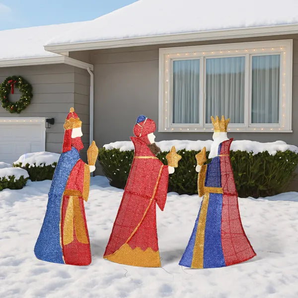 Lighted Three Kings Christmas Decorations Set - 80 LED Lights