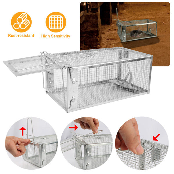 Galvanized Steel Humane Mouse Trap with Gravity Lock - Indoor Outdoor Bait Catcher