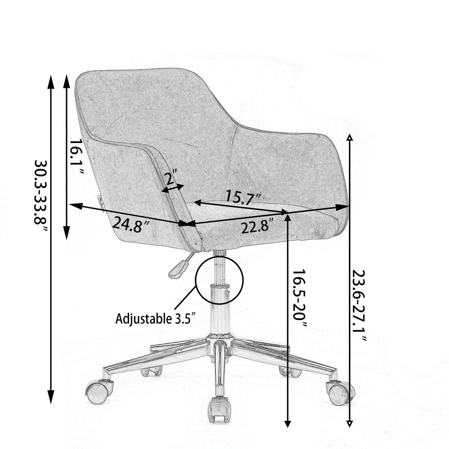 Adjustable Teddy Fabric Office Chair with Gold Metal Legs