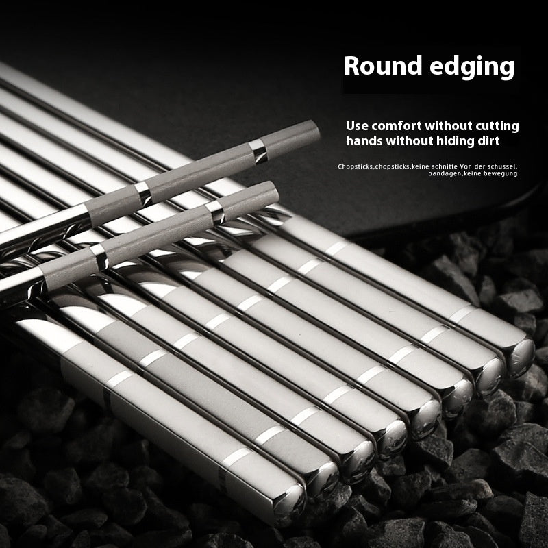 316 Stainless Steel Chopsticks Food Grade Hollow Insulation Non-Slip Kitchen Utensils - Natural Color