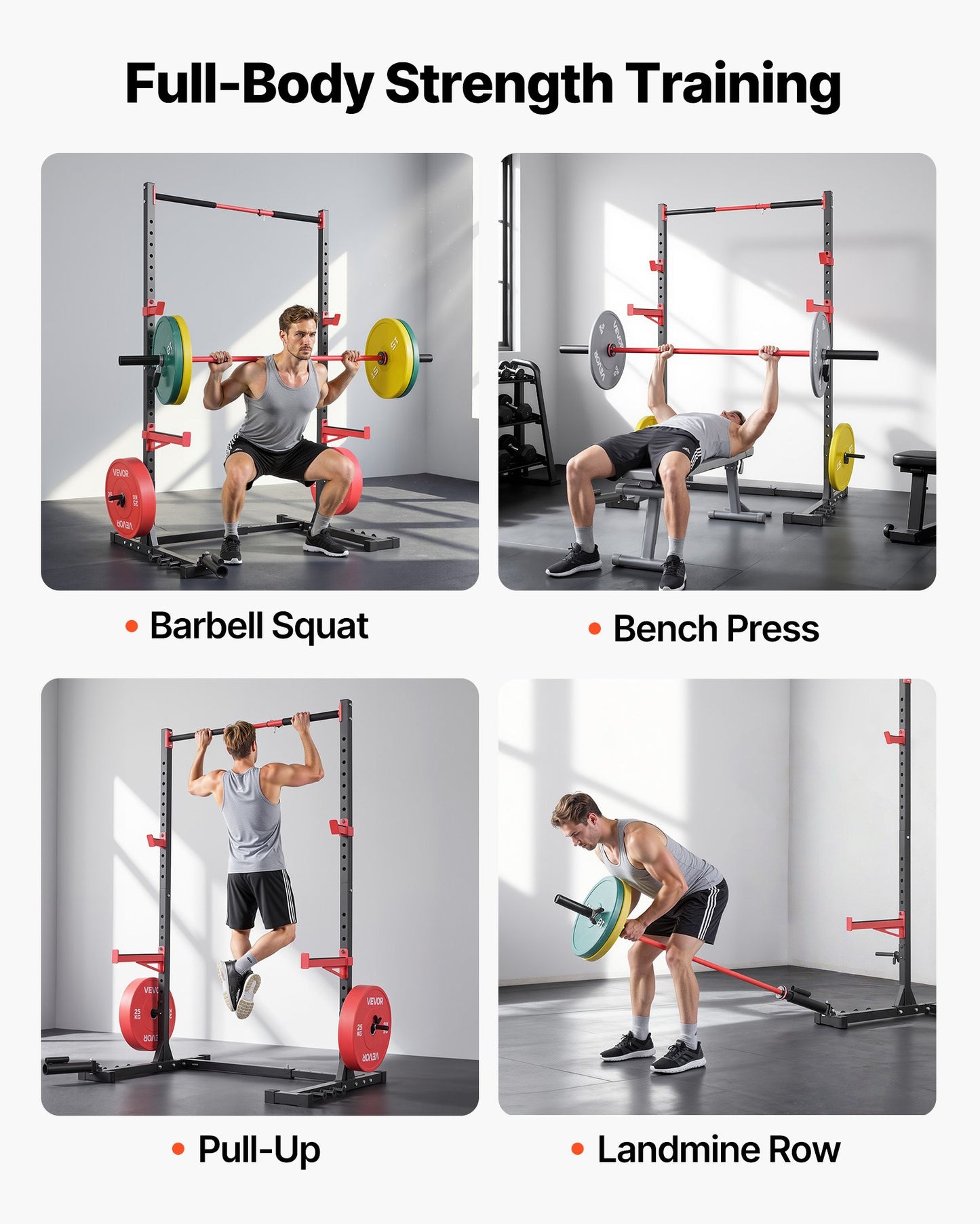 Adjustable Power Cage Rack for Home Gym Strength Training with Landmine & Safety Bars