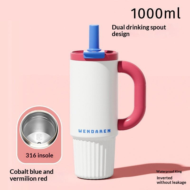 Large Capacity Thermal Insulation Cup with Straw - Stainless Steel Travel Mug