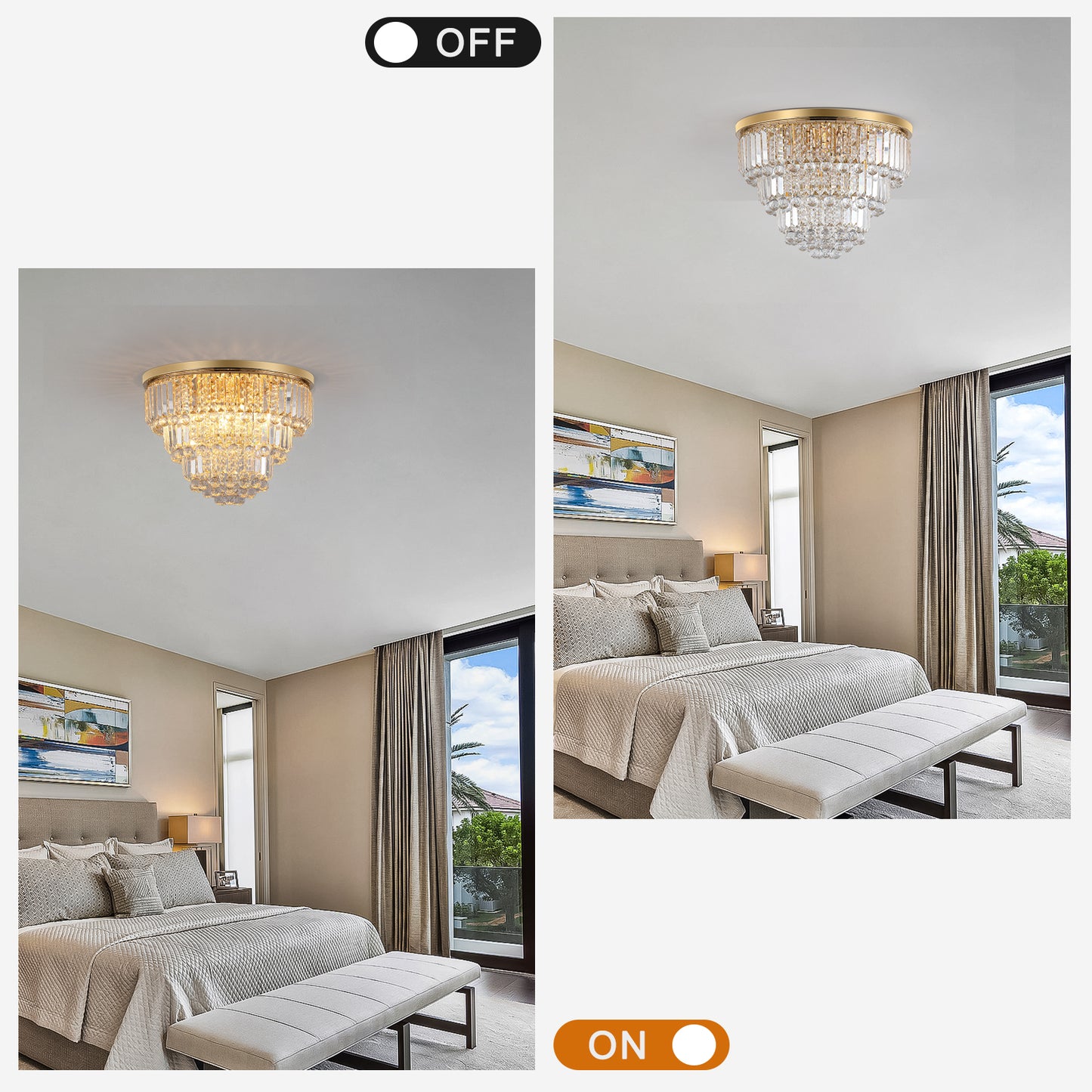 Gold Crystal Chandelier - Modern Ceiling Light Fixture 19.7"