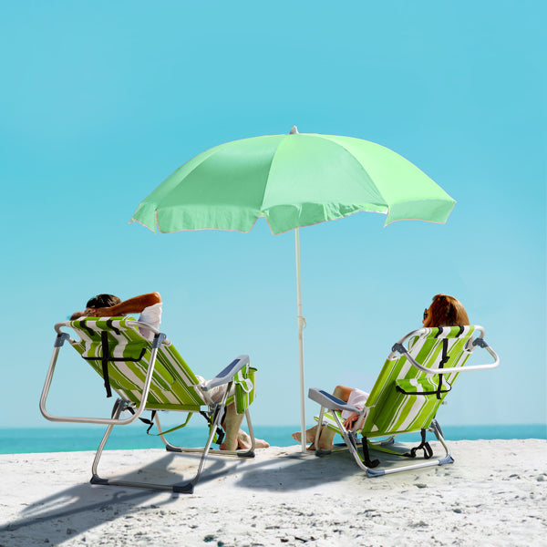 Lightweight Folding Beach Chair - Green Stripes, Adjustable Back