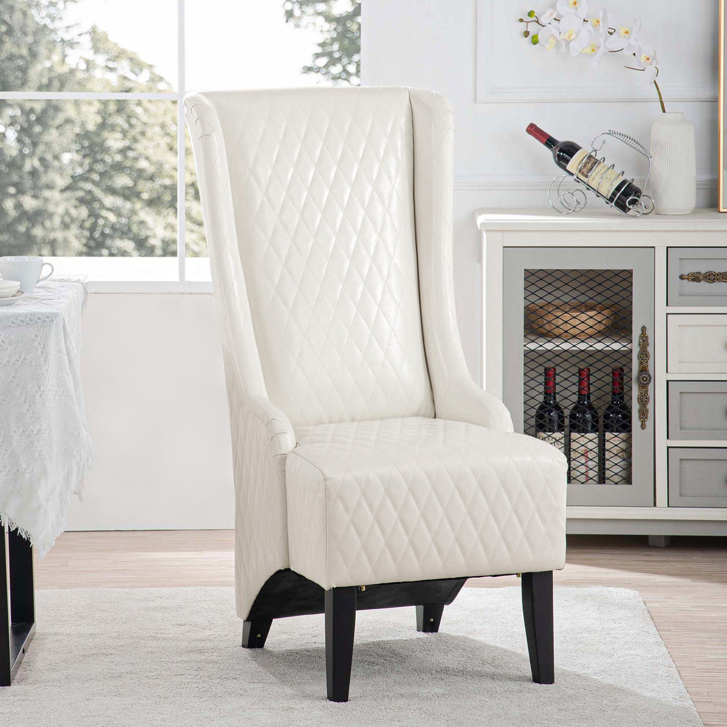 High-Back Faux Leather Accent Chair - White Wingback Design