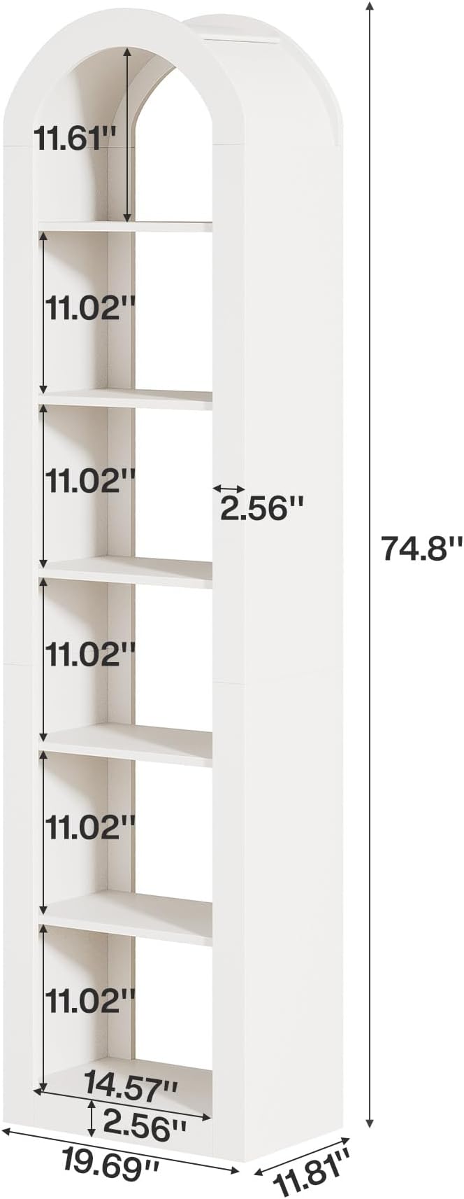 Arched Open Display Shelf - 6-Tier Bookcase in White