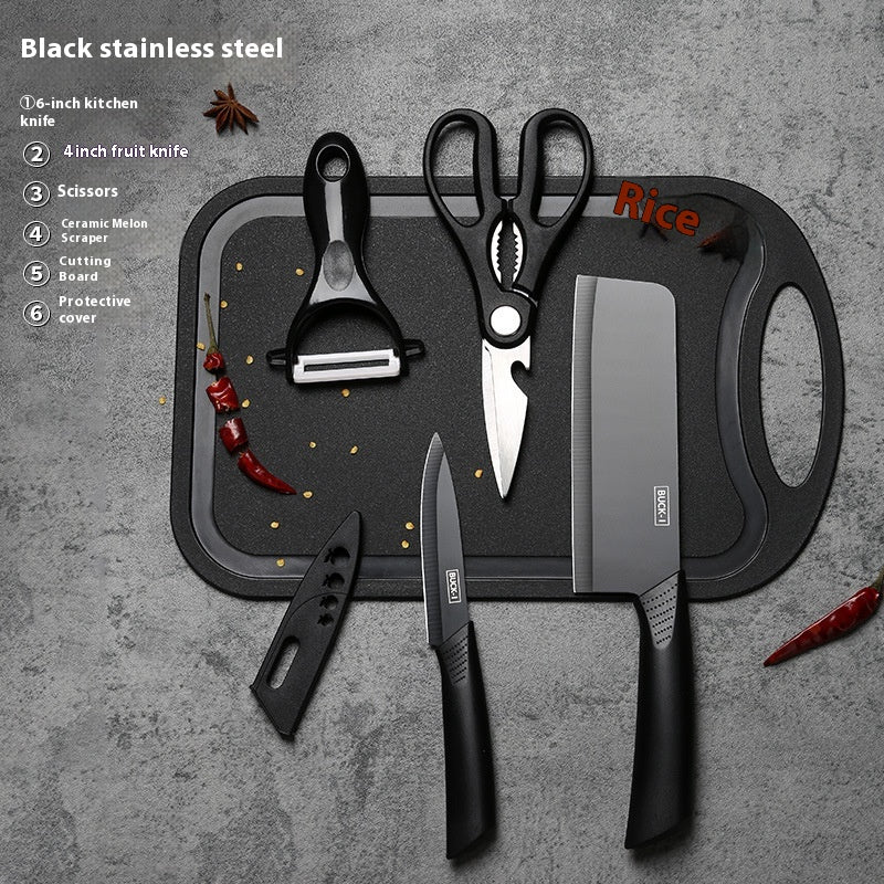 Kitchen Knife Set with Cutting Board - Black Steel Chef & Utility Knives
