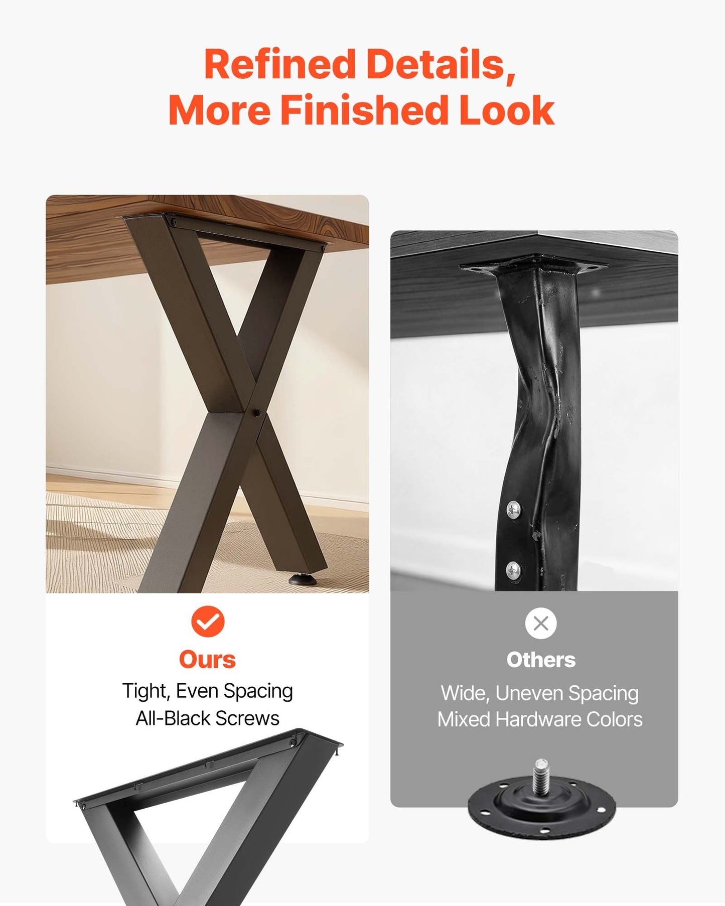 Heavy Duty Steel Table Legs 29.5 Inch H x 31.1 Inch W Black, 2204 lbs Max Load, Modular Design, Easy Assembly, 2 Pack
