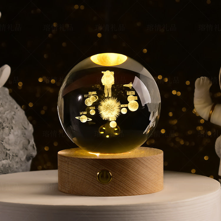 Starry Sky Crystal Ball Night Light Solar System Ornament 8cm Warm Light