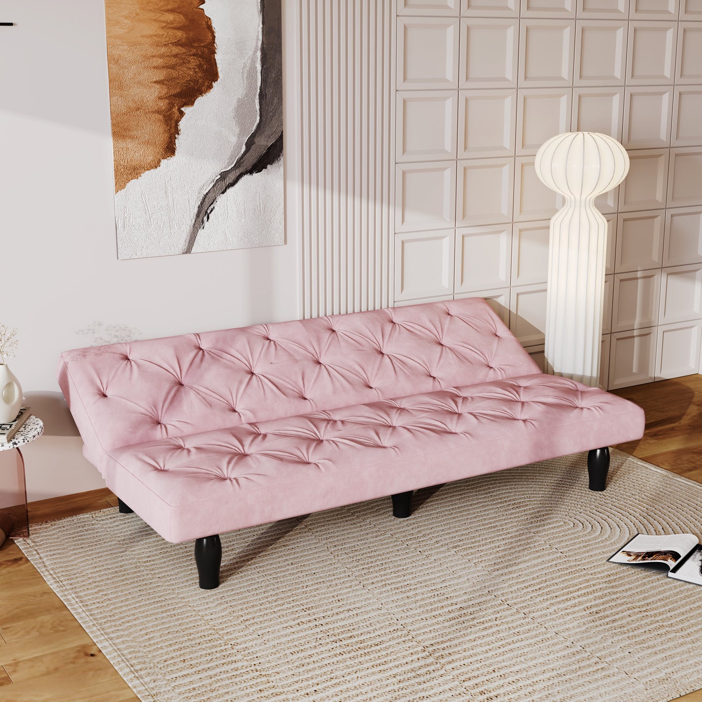 66" Pink Velvet Sofa Bed - Stylish Convertible for Living Rooms
