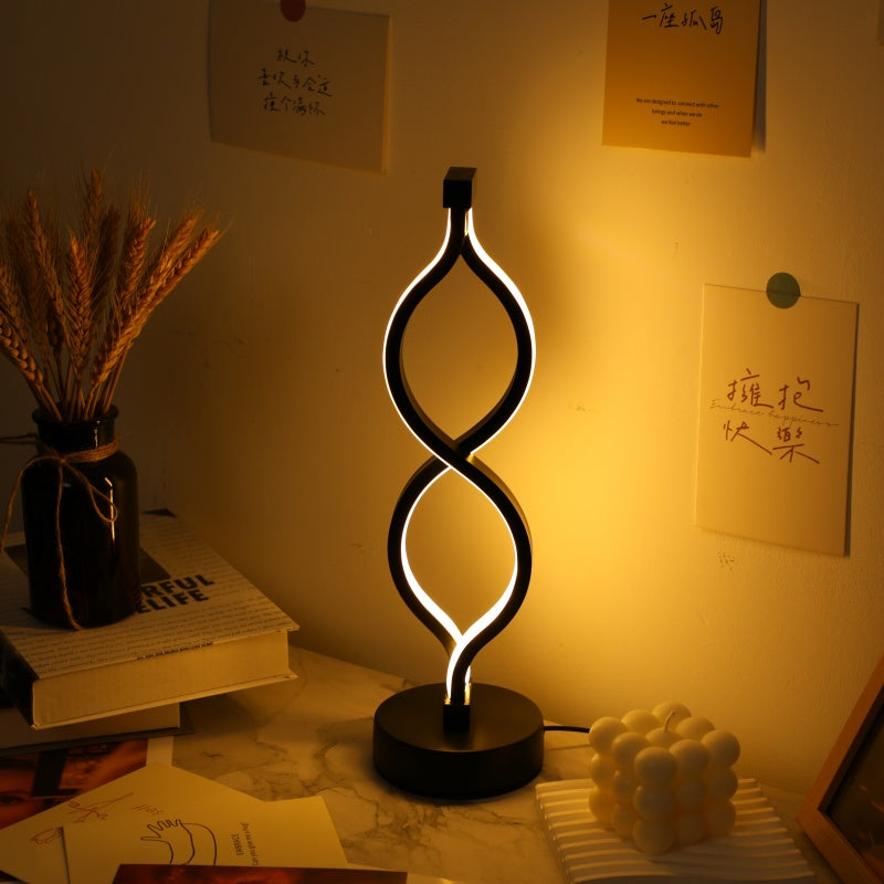 2-Pack Modern Wave USB Desk Lamp with 3-Color Dimmable Lighting for Bedroom