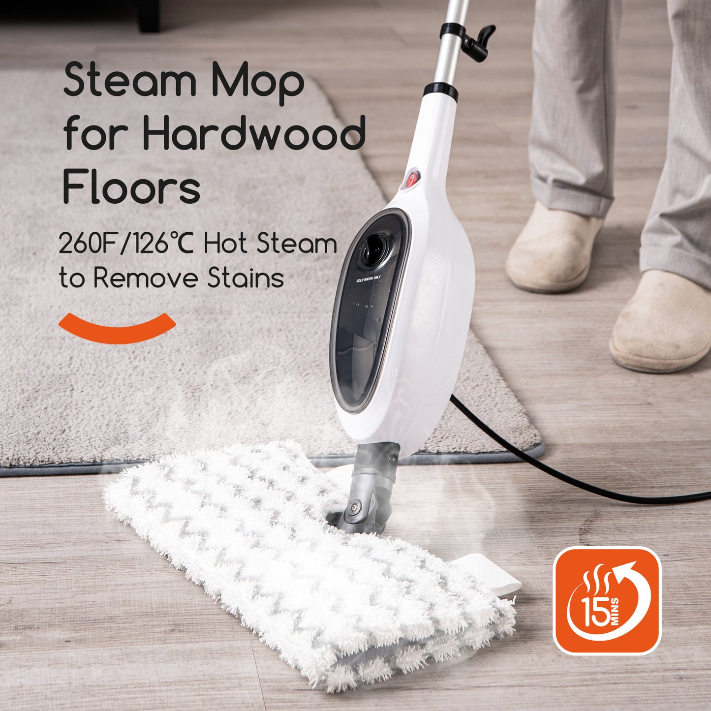 10-in-1 Steam Mop with Double-Sided Design - White