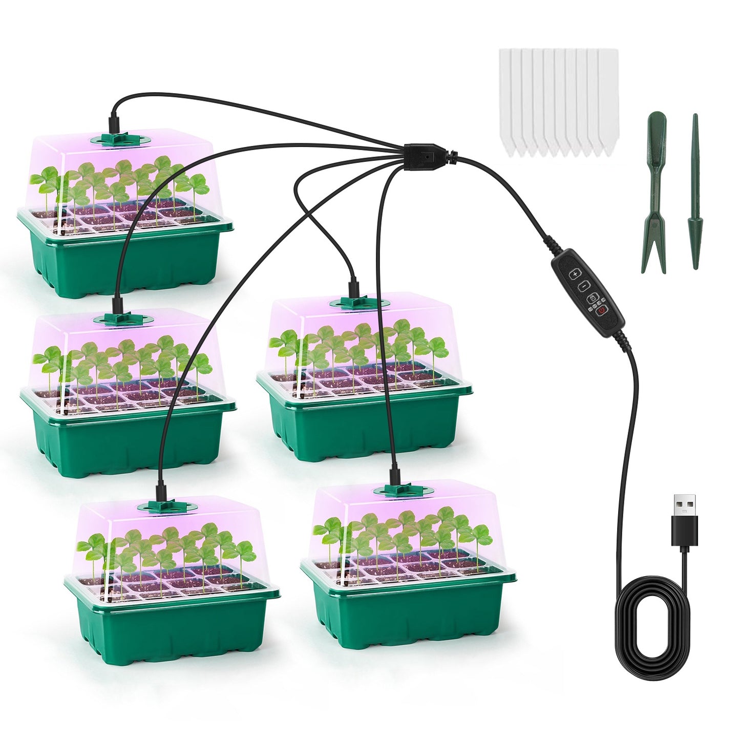 Seed Starter Tray Kit with Grow Lights Humidity Dome for Indoor Gardening