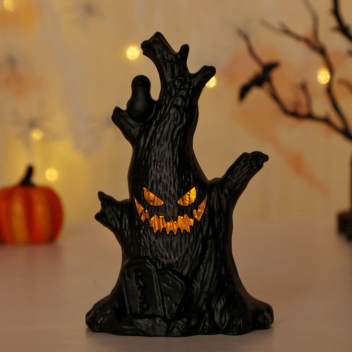 Halloween Pumpkin Lamp Ghost Tree Decoration - Plastic, 16cm