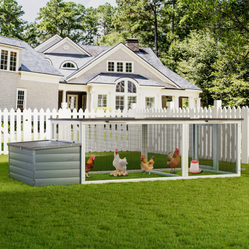 Large Wooden Chicken Coop with Run and Weatherproof Roof - Gray