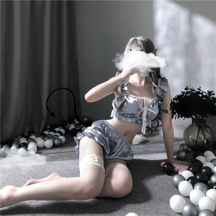 Women's Backless Role-Playing Lingerie Set - Grey Blue, One Size