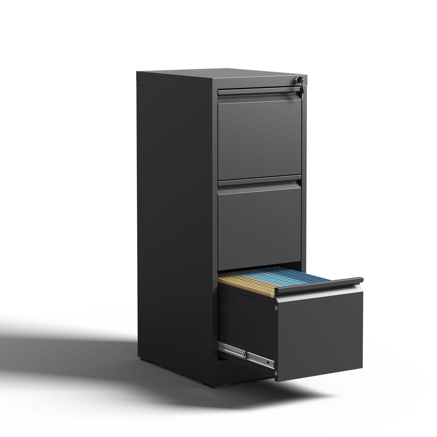 3-Drawer Metal Vertical File Cabinet with Lock - Black