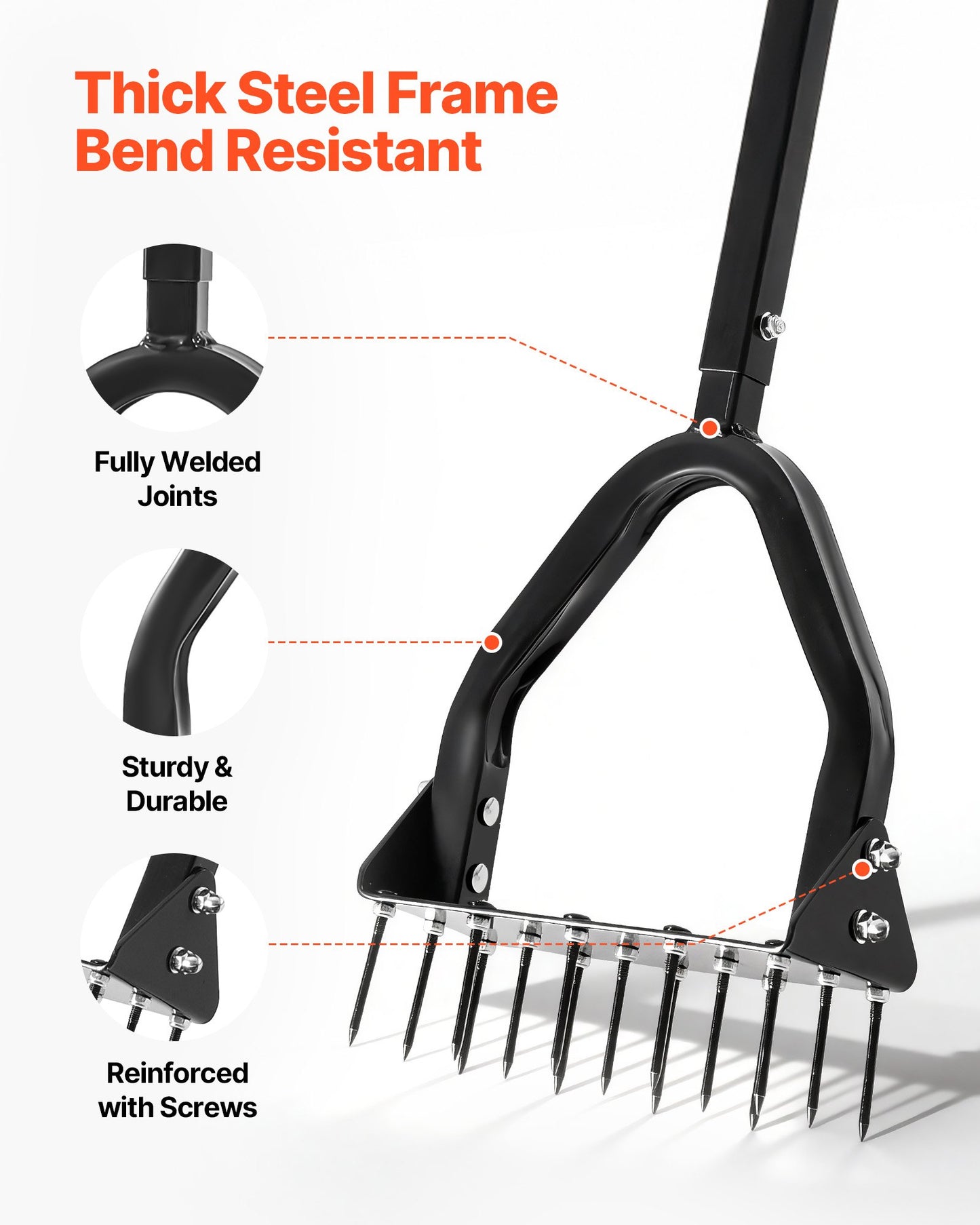 Manual Lawn Aerator with 15 Steel Spikes - Heavy Duty Garden Tool for Compact Soil