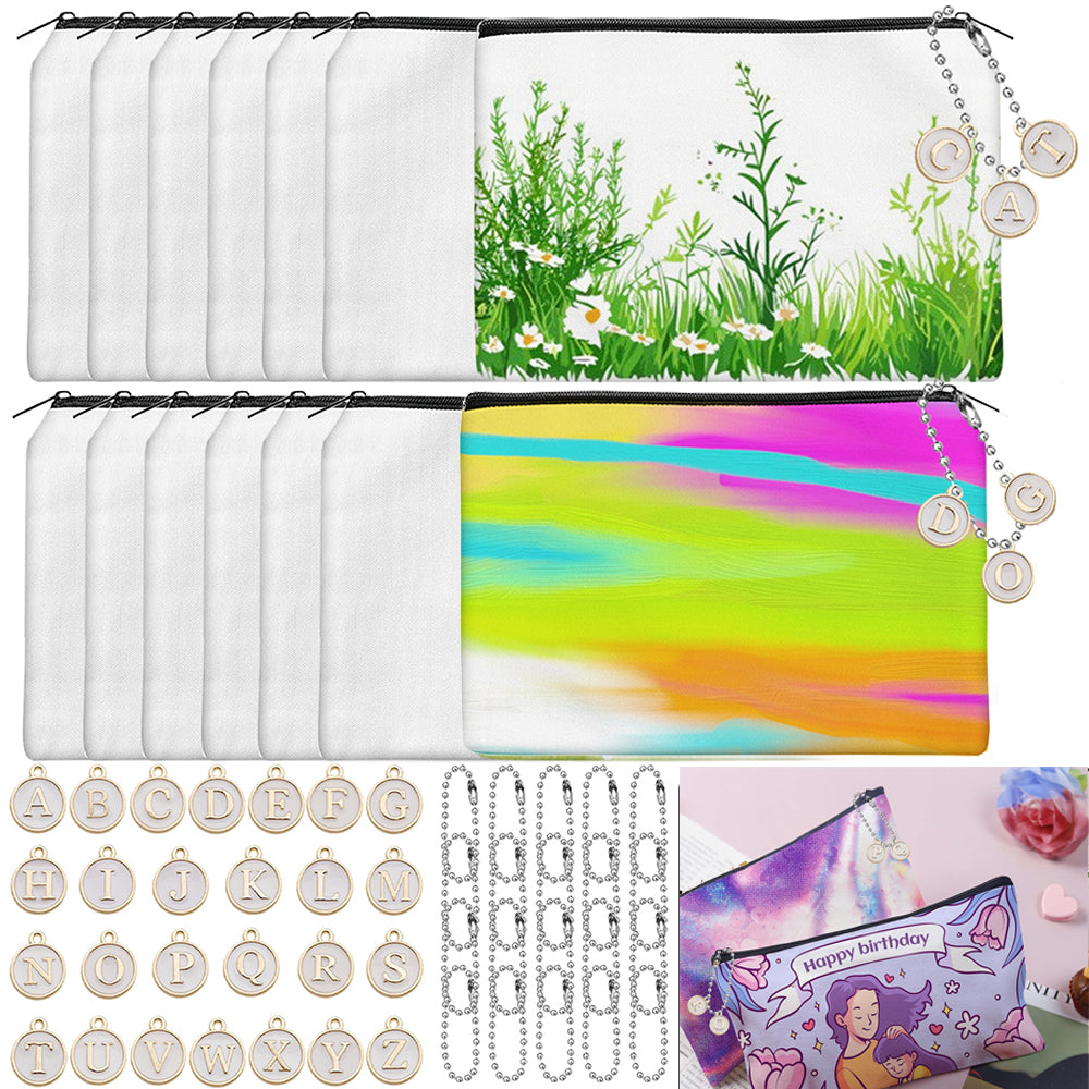 12 Pcs DIY Paintable Canvas Pouch Set with Charms and Chains