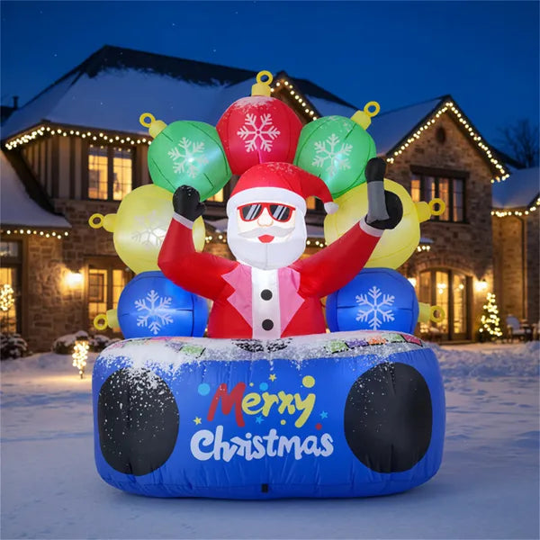 6ft Inflatable DJ Santa with RGB LED Orbs - Outdoor Party Decor