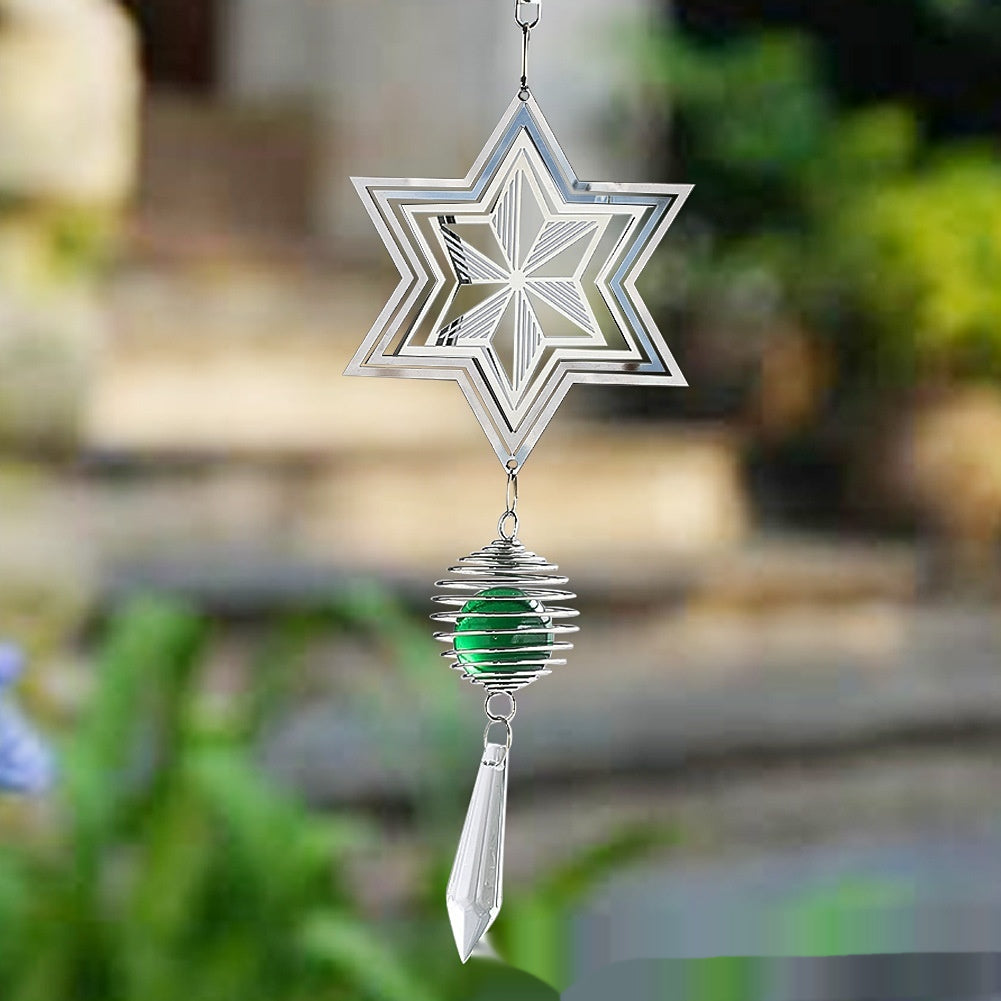 Crystal Star Wind Chime - Rotating 3D Snowflake Pendant for Garden & Home Decor