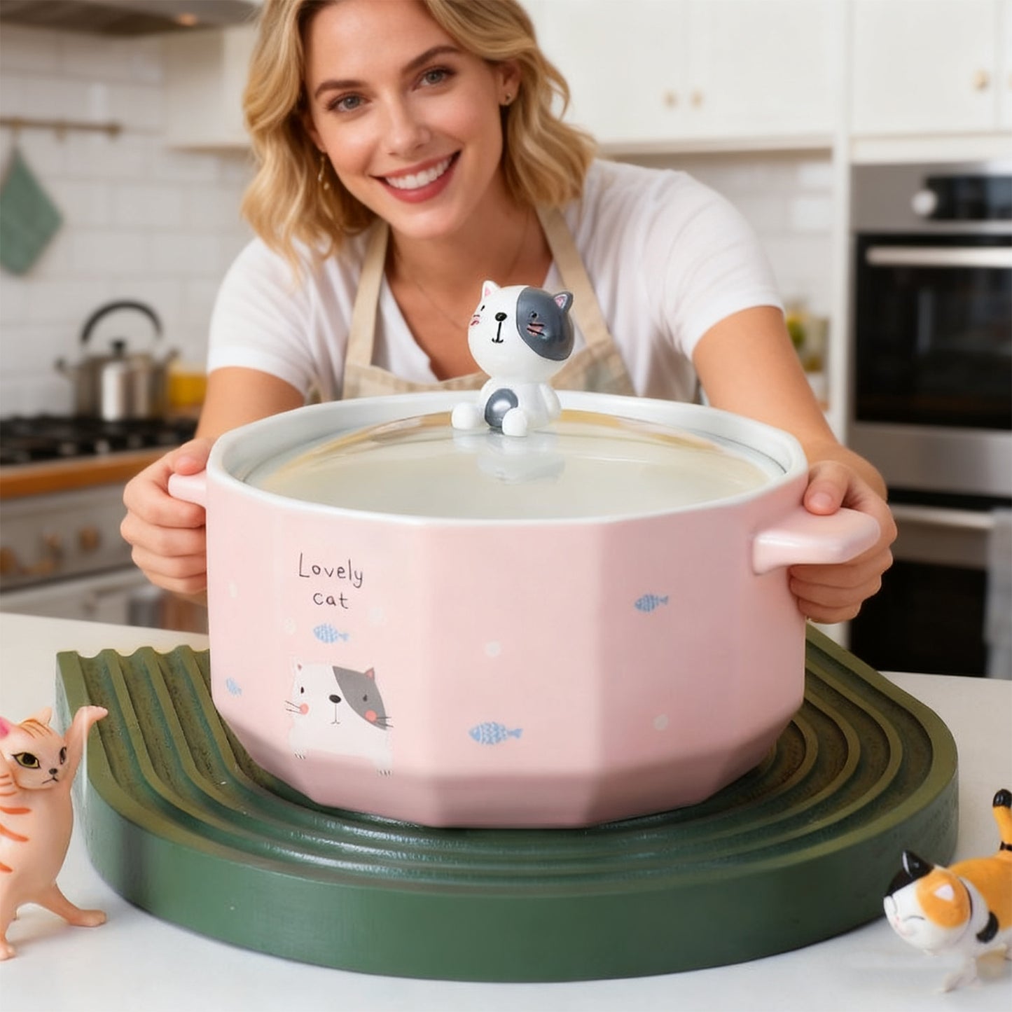Cartoon Cat Noodles Bowl - 850ml Capacity Kitchen Storage