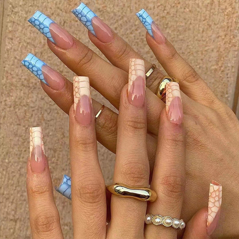 Nail Art Kit with 24 Pieces and Glue - Blue Yellow Mandarin Duck and Crocodile Pattern, Armor Design, JP1587