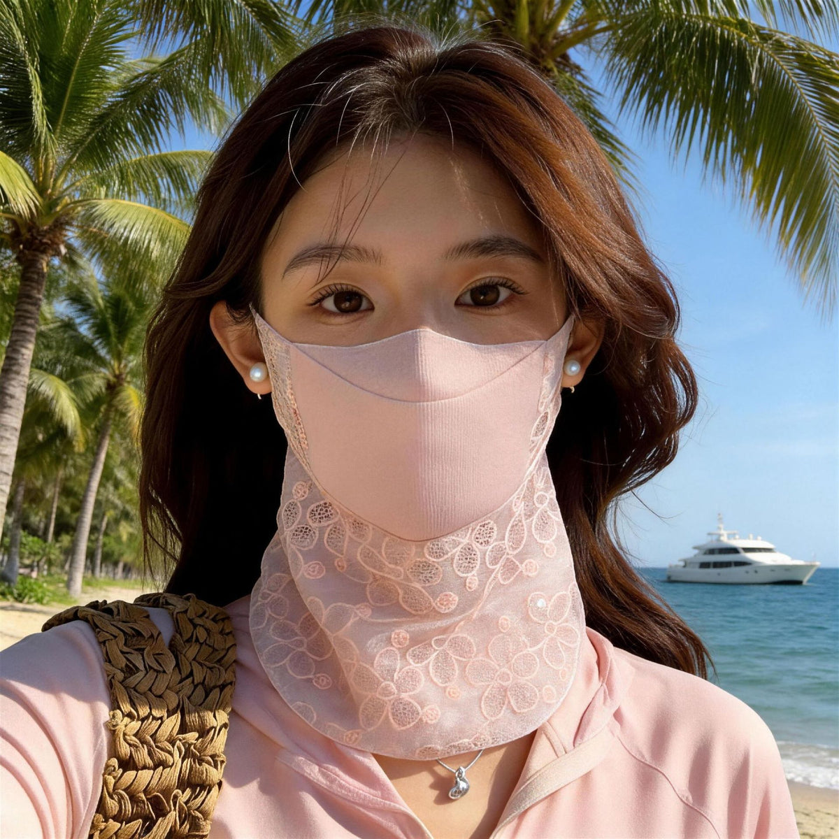 Women's Sun-Protective Face Mask – Sequin Lace UV Shield