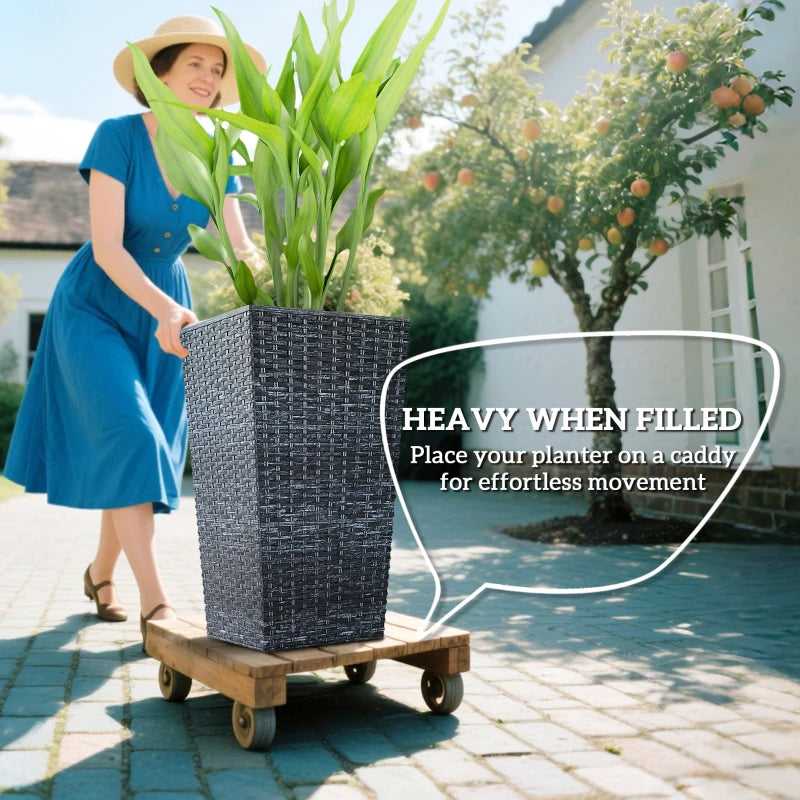 Tall Outdoor Garden Planters Set of 3 - 24 Inch Taper Plant Pots with Drainage