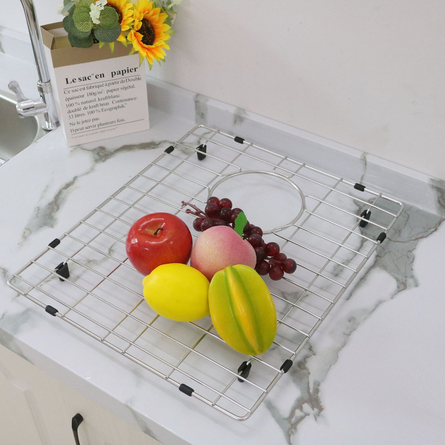 Stainless Steel Sink Drain Grid - Kitchen Sink Bottom Protector 362x427mm