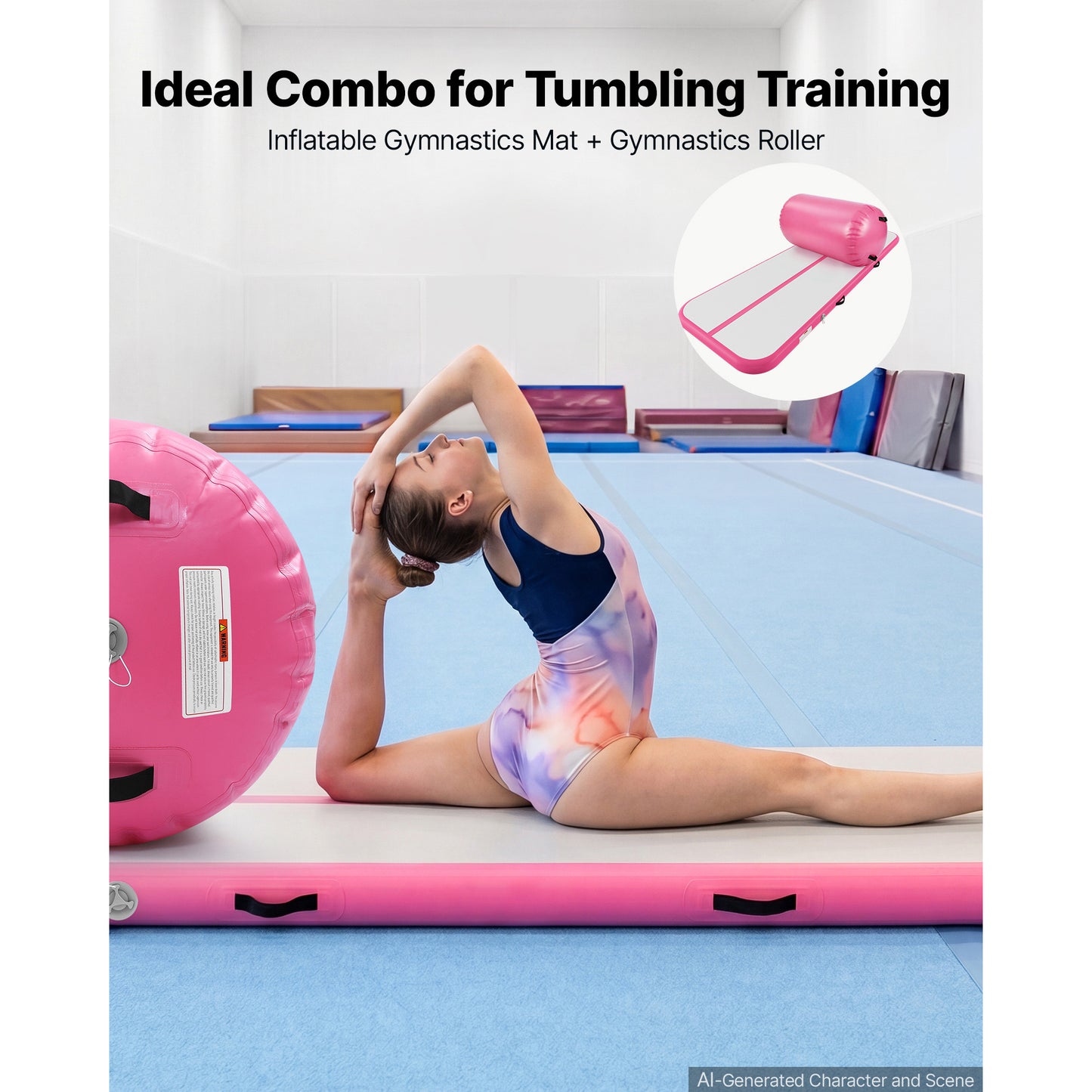Inflatable Gymnastics Air Mat with Air Barrel - 10Ft Tumble Track for Home & Gym