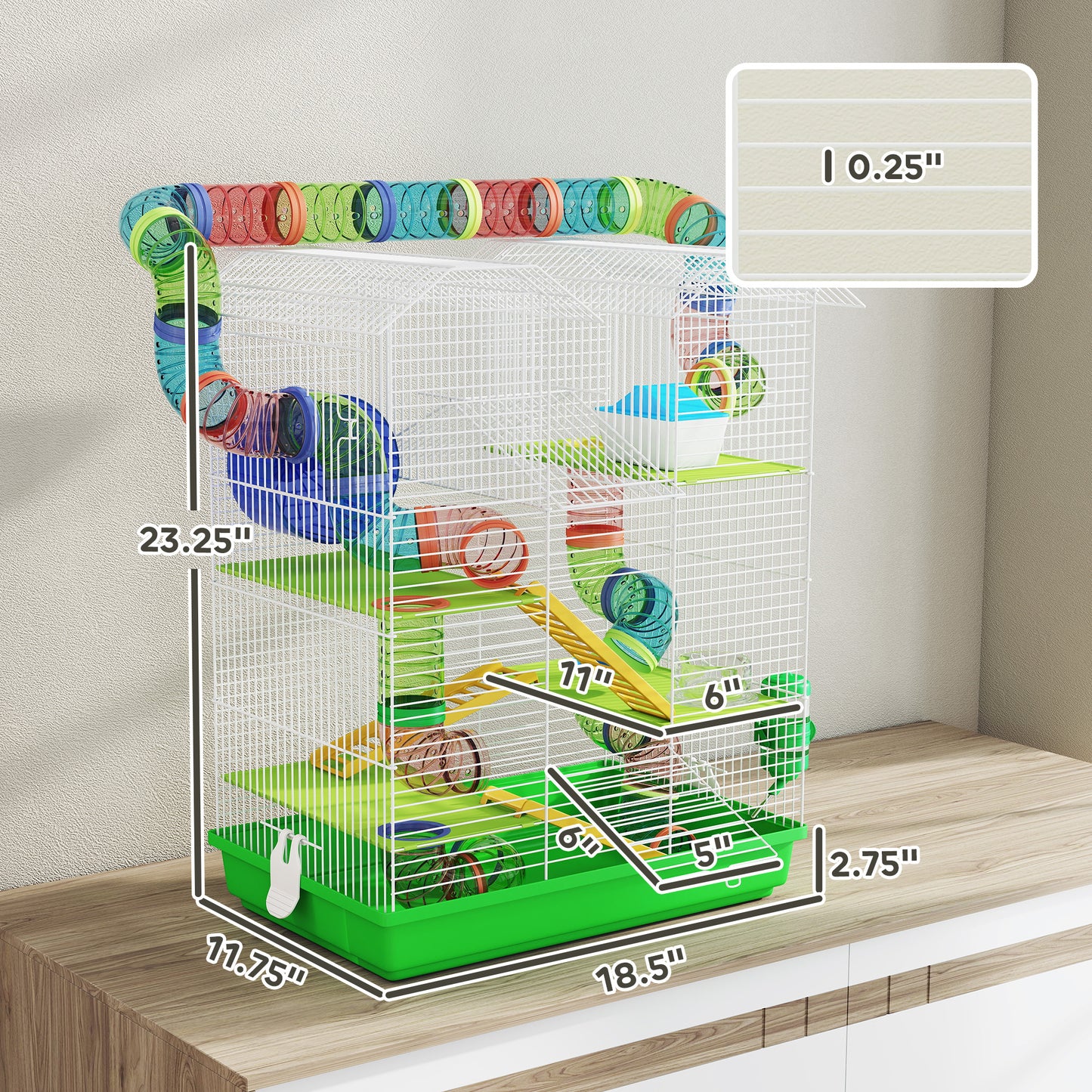18.5-Inch Small Animal Hamster Cage with Tunnels Water Bottle and Accessories
