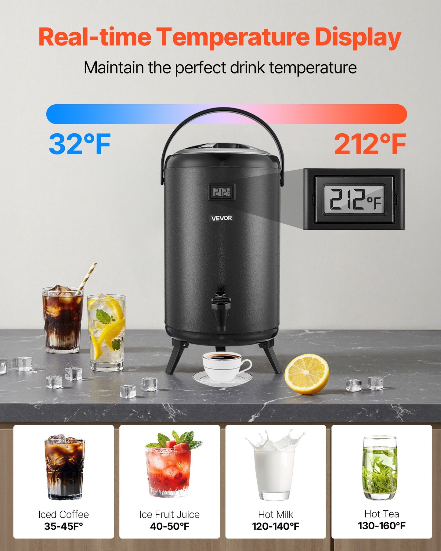 3.2 Gallon Insulated Beverage Dispenser - Hot & Cold Stainless Steel