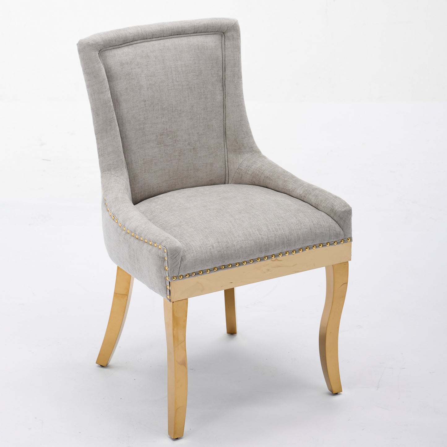 Chenille Dining Chairs Set of 2 - Modern Gold-Plated Legs