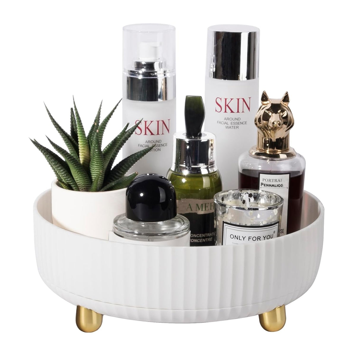Rotating Makeup & Skincare Organizer Tray with Spin Storage for Vanity and Bathroom