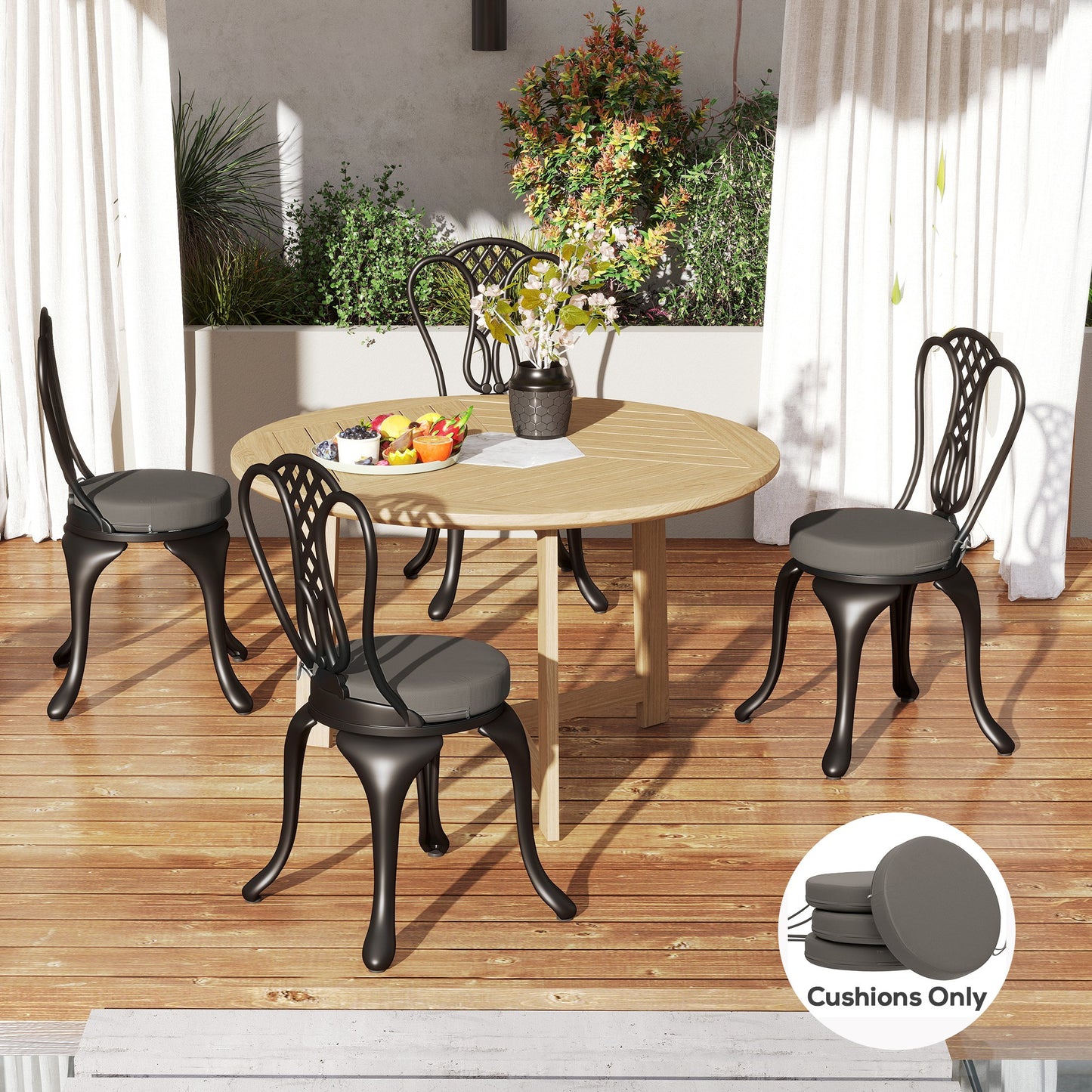 Round Seat Cushions Set of 4 - 15" Dark Gray for Dining Chairs