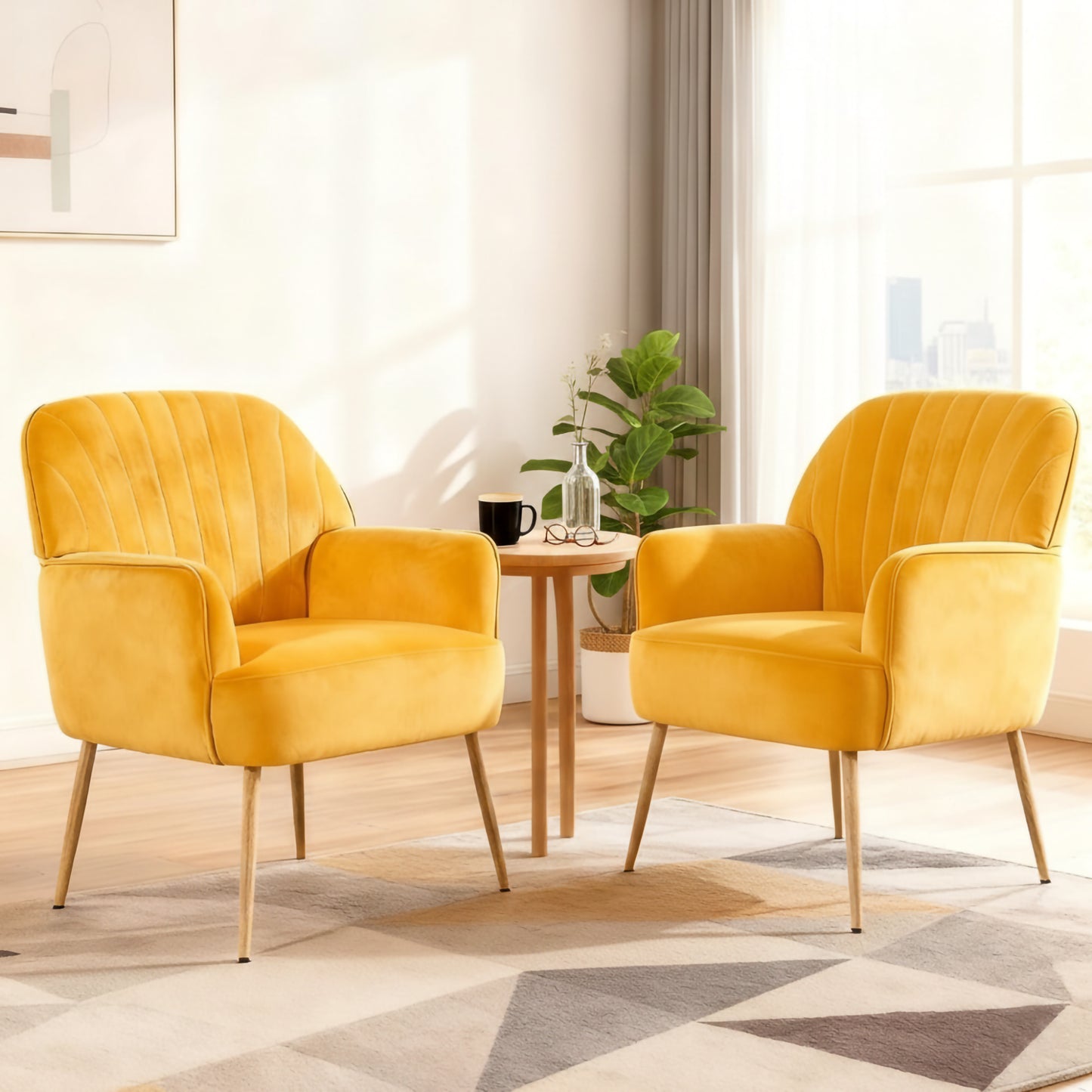Yellow Velvet Accent Chair - Modern Upholstered Barrel Armchair