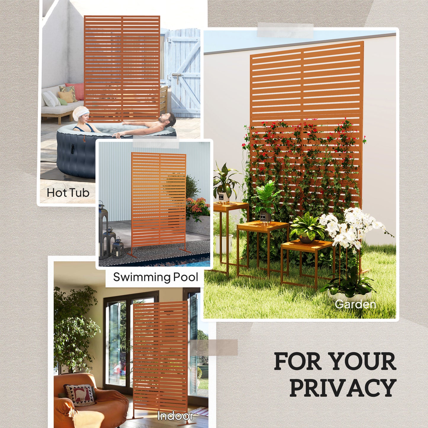 Outdoor Privacy Screen with Trellis - 78" H x 48" W, Brown
