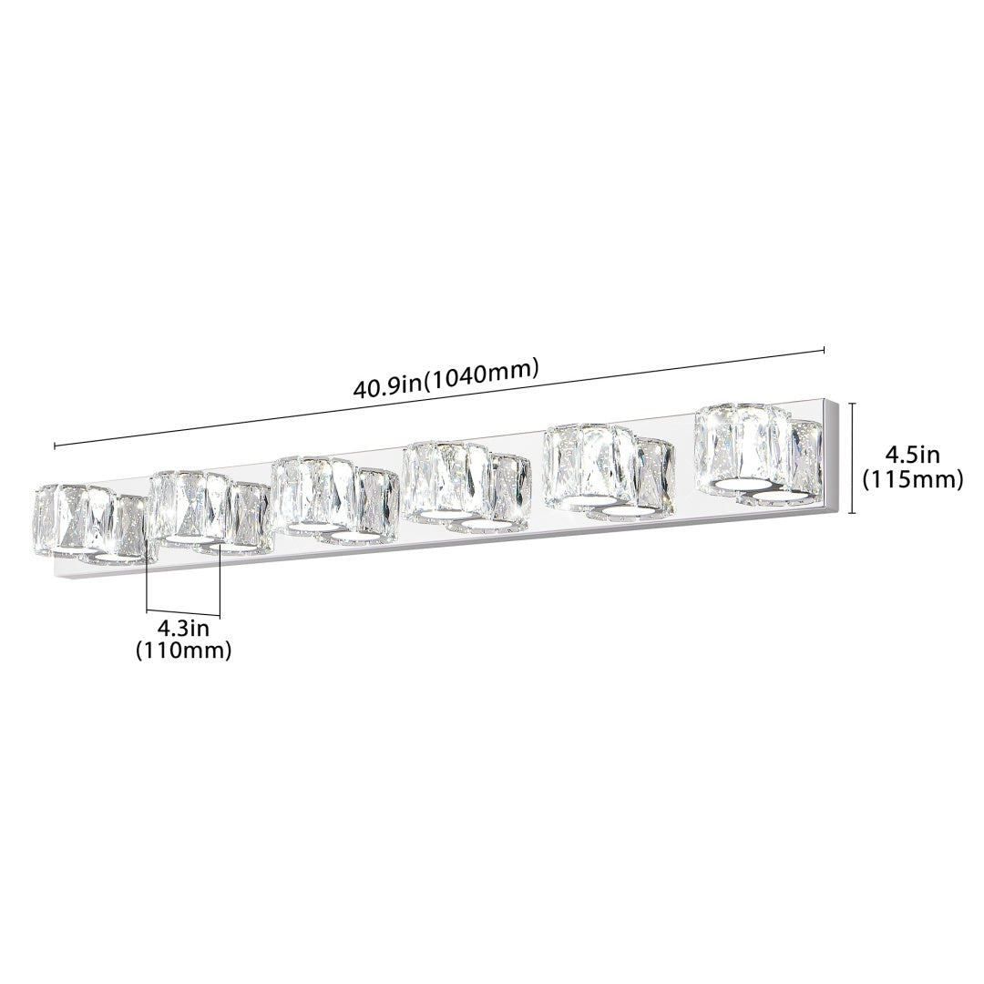 Modern Crystal 6-Light LED Wall Sconce - Chrome Vanity Light